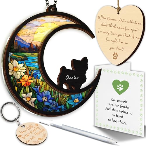 6'' Yorkshire Terrier Memorial Suncatcher, Custom Name, Pet Ornament Window Car Hanging, Sympathy Gift for Loss of Pet, Passed Away Remembrance Gift for Dog Lovers 40-SS1 - color: Yorkshire Terrier