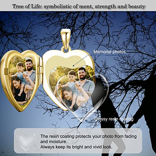 SOULMEET Personalized Tree of Life/Palm Tree Heart Locket Sterling Silver Necklace That Holds 1 or 2 Pictures Memorial Vintage Photo Locket Custom Any Photo Healing Gift - style: D2-Gold tree locket+photo