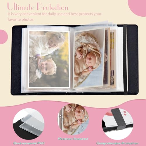 Photo Album 4x6 Photos - 60 Photos Capacity PU Leather Cover Photo Album with Strong Elastic Band, Portable Picture Album for Family Wedding Wedding Anniversary, Cute Cow Print - color: Cute Cow Print