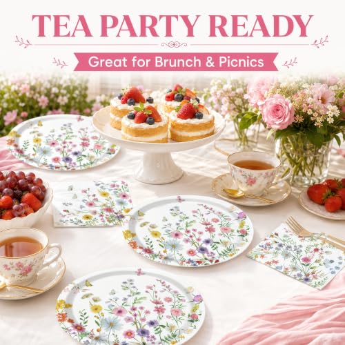40 Pcs Wildflower Plates and Napkins Set, Large 9 Inch Floral Plates - color: Wildflower