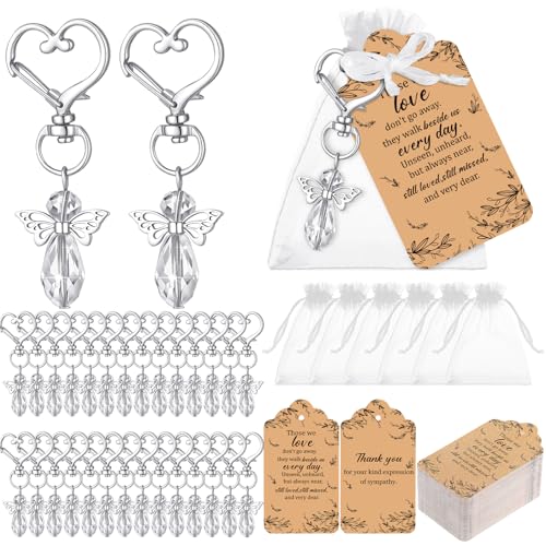 100 Set Funeral Favors, Celebration of Life Favors Angel Keychains Organza Bags Sympathy Thank You Tags for Memorial Party Supplies Guest Return Favor Funeral Gifts - color: Transparent, size: Bright