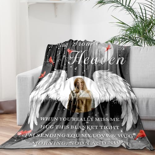Arovene Ship Next Day, Custom Memorial Blanket with Photo - Printed in USA, A Hug from Heaven Blanket, Personalized Sympathy Gifts for Loss of Loved One Dad Mom Husband Wife Friend Dog Memorial Gifts - color: Style 04