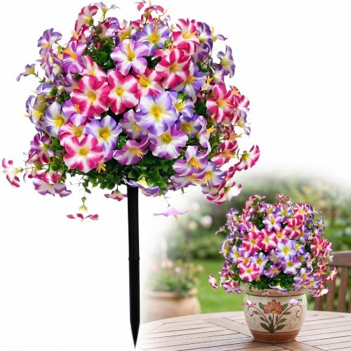 Real Touch Artificial Petunias,140 Premium Outdoor Faux Flowers - color: Pink & Purple