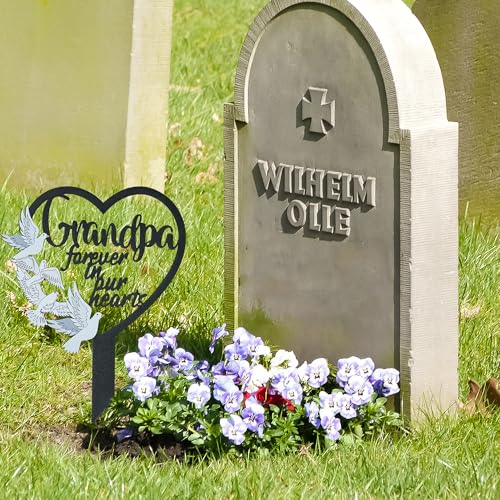 BUoonyer Stake Graves Cemetery Decorations - Grandpa Metal Memorial Grave Markers, Grandfather Heart Graveyard Sympathy Plaque, Dove Remembrance Graveside Burial Decor Sign for Outside Yard Garden - style: Grandpa