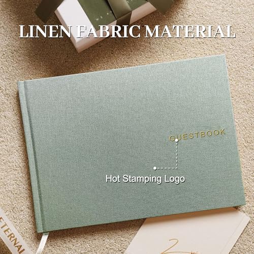 Wedding Guest Book – Guest Book for Receptions, Baby Showers & Celebrations | Sage Green Linen Hardcover, Polaroid Guest Book with 100 Half Blank and Lined Pages for Signatures and Photos - color: A Sage Green