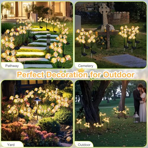 [24 Bigger Roses] Solar Garden Lights Outdoor, Birthday Gifts for Mom Women Preserved Flowers Solar Light, IP65 Waterproof Garden Decoration for Outside Yard Patio Lawn Path Cemetery Grave-Auto ON/Off