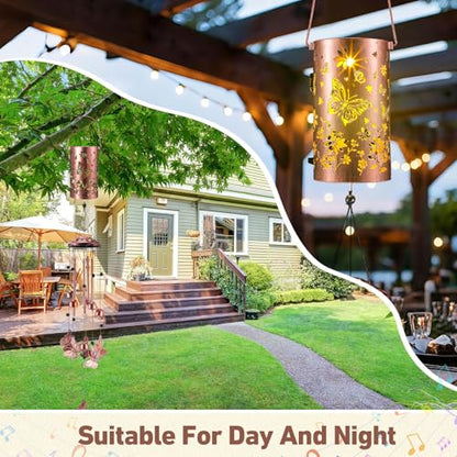 Retisee Butterfly Solar Wind Chimes Outdoor Metal Butterfly Gifts Solar Light Windchimes Outside Indoors Christmas Decoration Birthday Gift for Home Lawn Porch Patio Garden Yard - style: Butterfly