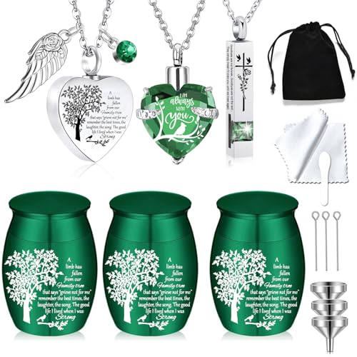 Cremation Urn Necklace for Ashes Set of 6- Small Cremation Urns for Human/Pet Ashes Keepsake Sharing Urns Memorial Ashes Holder-A Limb has Fallen from The Family Tree (6Pcs-Green) - color: 6pcs-green