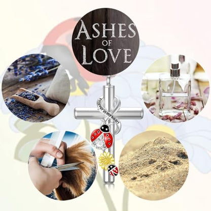 Cross Urn Necklace for Ashes 925 Sterling Silver Cremation Jewelry with Funnel Filler Kit Ashes Necklace for Human Women Girl Pets - color: G_Ladybug Urn Necklace, style: Personalized