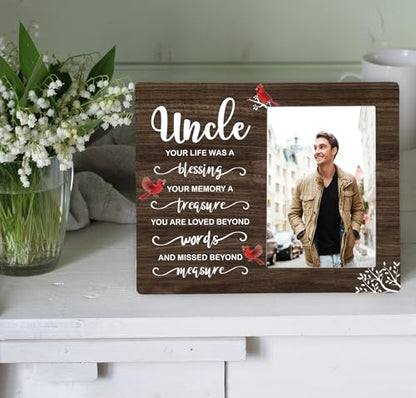 Uncle Memorial Wooden Picture Frame, In Loving Memory Remembrance Photo Frame Gifts for Uncle, Bereavement Sympathy Wooden Frame for Loss of Uncle, 4x6 inch Photo - style: Uncle Remembrance Memorial