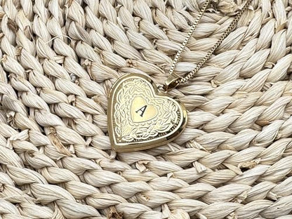 GOKING Love Heart Memory Locket Necklace Holds Pictures for Women - color: Letter A