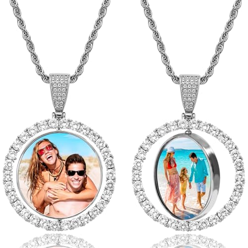 Custom Circle Chain with Picture Custom Circle Pendant Necklace - color: Round-Upgrade-Silver-003