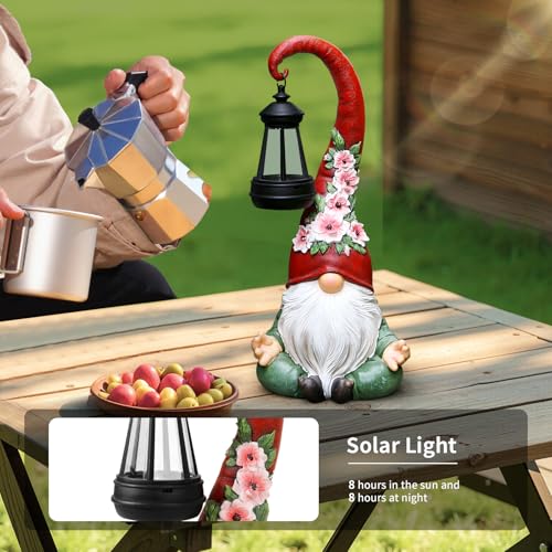 Solar Garden Gnome Statue, 13.1 Inch Zen Gnome with Lantern for Yard Decor - style: Zen Gnomes 13.1in
