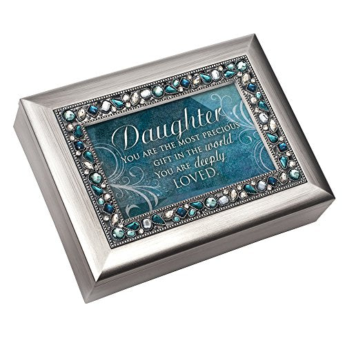 Cottage Garden Daughter You are Most Precious Brushed Silvertone Jewelry Music Box Plays You Light Up My Life