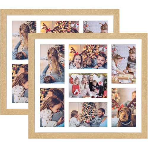13.5x15.5 Collage Frame with 7 Openings 4X6 Pictures, Multiple Picture Frame with Mat, Wall or Tabletop Decor, Natural Wood Grain,2 Pack - color: Natural, size: 13.5x15.5-(7 open4x6)-2P