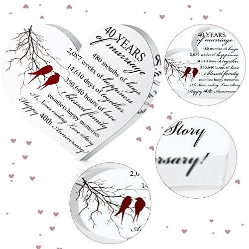 Qunclay 40th Years of Marriage Gift Wedding Anniversary Souvenir | Heart Marriage Keepsake Decoration, 40th Present for Couple Parent Women Mom Husband Wife He She Friend Grandparents - style: 40th