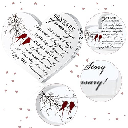 Qunclay 40th Years of Marriage Gift Wedding Anniversary Souvenir | Heart Marriage Keepsake Decoration, 40th Present for Couple Parent Women Mom Husband Wife He She Friend Grandparents - style: 40th