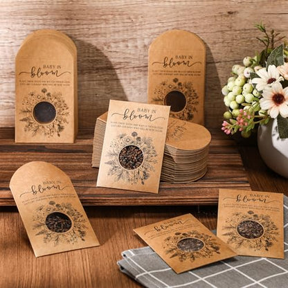 Fumete 100 Pack Simple Style Baby in Bloom Baby Shower Favor for Guest Wildflower Seeds Packets Party Favor with Window Envelopes Resealable Organizer Storage Bag for Gender Reveal Party - style: Simple