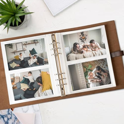 Photo Album 4x6 200 Photos, Genuine Leather Albums Page Refillable with 30 Pieces Writing Paper, Best Gift for Travel Wedding Kids Graduation Baby Picture Album Scrapbook - color: Coffee Love