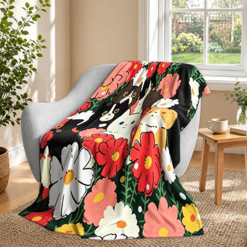 Flowers Fleece Throw Blanket, Cute Cat Flannel Blankets for Couch 50"×60" - color: Cute Cat