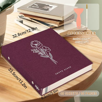 Lanpn Self Adhesive Photo Album Scrapbook 80 Pages, Linen Photos Albums DIY Sticky Magnetic Pages holds 4X6 7x5 A5 Picture for Family Wedding Birthday (Large-40 Sheets/80 Pages, Purple) - color: Purple, size: Sticky Page (Large,80 Pages)