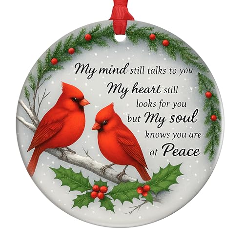Cardinal Memorial Ornaments – Ceramic Red Cardinal Gifts, Sympathy Gifts for Loss of Loved One, Bereavement & Remembrance Gifts, in Memory of Loved One Hanging Decor, Christmas Decorations