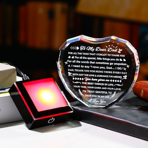 YWHL Gifts for Dad from Daughter Son with Colorful Light Base Birthday Gifts for Dad Crystal Heart Keepsake Thank You Gift Idea To My Father Present on Fathers Day Christmas Thanksgiving - color: Dad Gifts