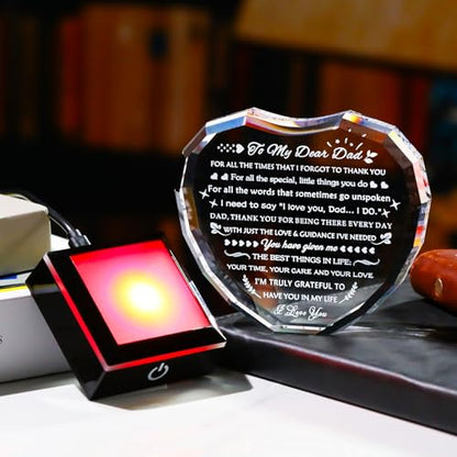 YWHL Gifts for Dad from Daughter Son with Colorful Light Base Birthday Gifts for Dad Crystal Heart Keepsake Thank You Gift Idea To My Father Present on Fathers Day Christmas Thanksgiving - color: Dad Gifts