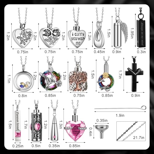 Ecation 15 Pcs Urn Necklace for Ashes Women Cremation Jewelry - color: Pink
