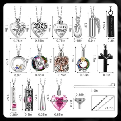 Ecation 15 Pcs Urn Necklace for Ashes Women Cremation Jewelry - color: Pink