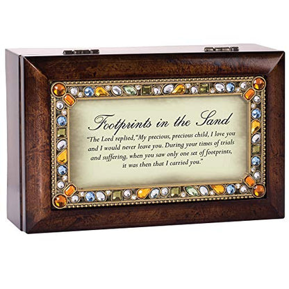 Cottage Garden Footprints in The Sand Will Never Leave Woodgrain Jewelry Music Box Plays On Eagles Wings