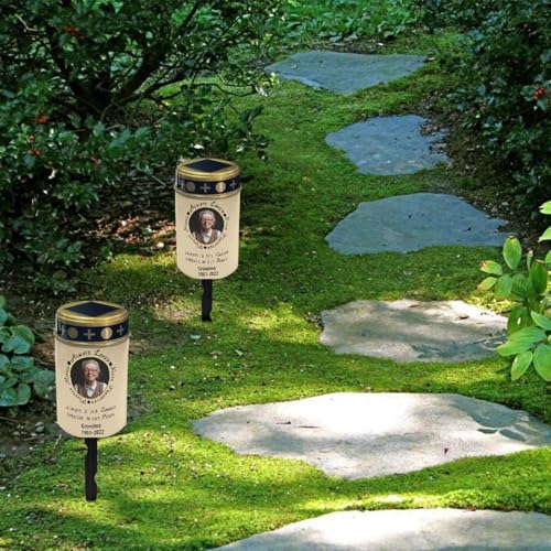 Customizable Photo Solar Grave Lights for Cemetery Solar Power Outdoor Flameless Candle Waterproof LED Candles Lantern Solar Powered Flameless Candle Lights - color: 2 Personized