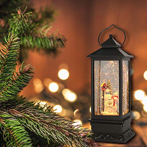 Snowmen Christmas Musical Snow Globe Lantern with 6 Hour Timer | Battery Operated USB Powered, USB Included, Swirling water Glitters, Singing Snow Globe Lamp, Christmas Holiday Decor Gift - color: A-snowman