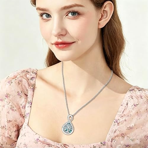 Aniu Sterling Silver Urn Necklace for Ashes Tree of Life Cremation Jewelry Cremation Jewelry for Human Pet Ashes Keepsake Memorial Ash Pendant for Women | 925 Silver Urn Necklace Ash Necklace for Human Ashes,20+2'' Chain Box Memorial Pendant Jewelry Gift