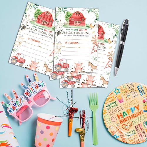 Birthday Invitations - Farm Animals Birthday Invites with Envelopes(25-Count) - Backyard Fill-in Party Invite Cards for Boys Girls Kids Party Supplies Favors Decorations - A03 - style: Farm Animals