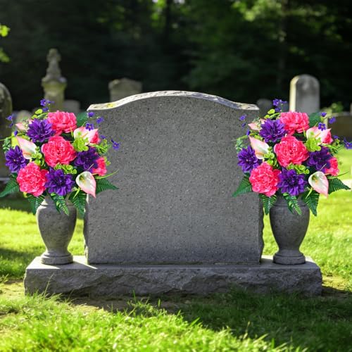 2 Set Artificial Cemetery Flowers for Grave Memorial Flowers for Cemetery