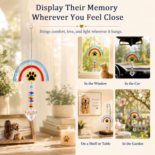 Rainbow Bridge Pet Memorial Gift for Loss of Dog, Paw Print Suncatcher