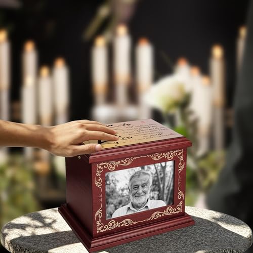 ADMLC Cremation Urns for Human Ashes Adult Up to 200 IBS with Photo Frame | 100% Wooden Handcrafted Memorial Keepsake Urn for Ashes,Funeral Burial Caskets Urn Suitable for Male Female Men Women Dad Mom