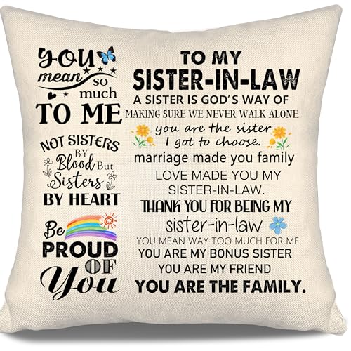 Sister in Law Gift Ideas Throw Pillow Covers for Sister in Law Bonus Sister Women Girls Birthday Graduation Thanksgiving - color: Sister in Law