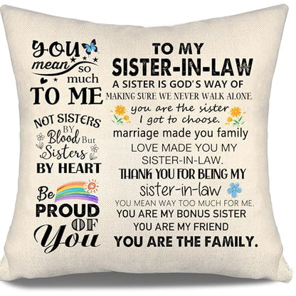 Sister in Law Gift Ideas Throw Pillow Covers for Sister in Law Bonus Sister Women Girls Birthday Graduation Thanksgiving - color: Sister in Law