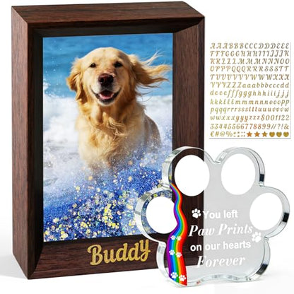 Dog Memorial Gifts for Loss of Dog Sympathy Gift - Personalized Pet Picture Frame 4x6【w/ Rainbow Bridge Ornament & Name Stickers & Sympathy Card】- Ideal Dogs Passing Away Gifts for Friends & Family