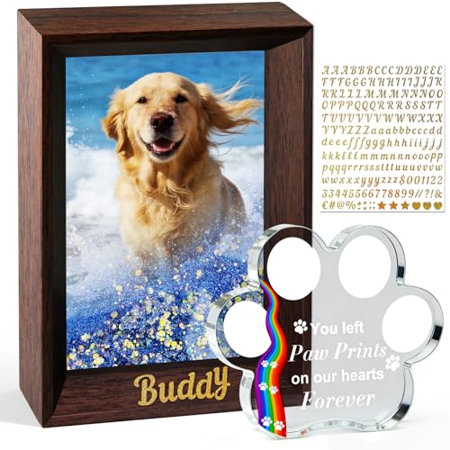 Dog Memorial Gifts for Loss of Dog Sympathy Gift - Personalized Pet Picture Frame 4x6【w/ Rainbow Bridge Ornament & Name Stickers & Sympathy Card】- Ideal Dogs Passing Away Gifts for Friends & Family