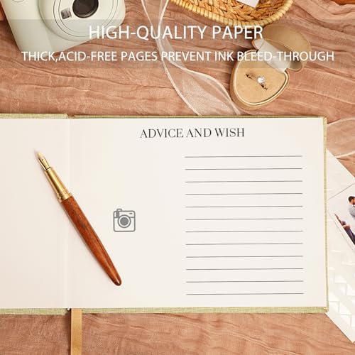 Green Linen Guest Book - Polaroid Photo Guestbook Sign (80 Pages) for Wedding Reception, Baby Shower & Graduation - Guest Sign-in Book - color: Green