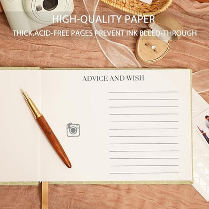 Green Linen Guest Book - Polaroid Photo Guestbook Sign (80 Pages) for Wedding Reception, Baby Shower & Graduation - Guest Sign-in Book - color: Green