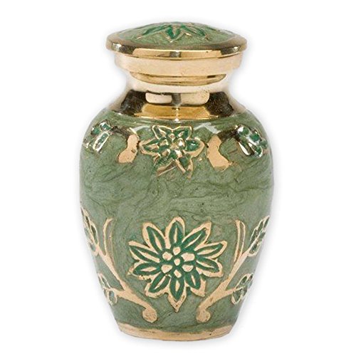 Green Garden Brass Keepsake Cremation Urn | Unique Brass Funeral Urn with Gold & Green Enamel Details | Keepsake - size: Keepsake