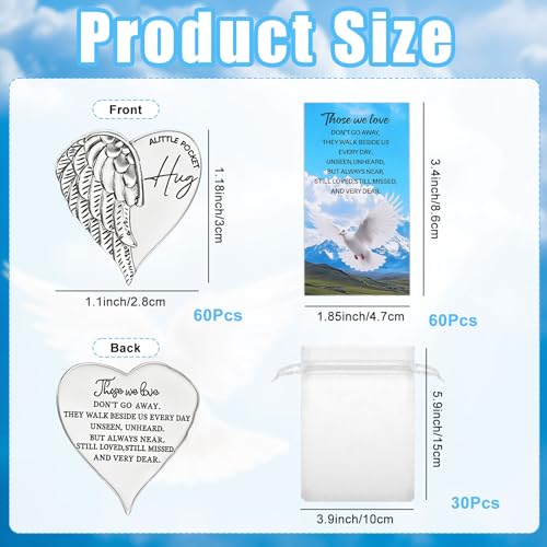 60 Sets Funeral Favors for Guests Metal Heart Pocket Hug Tokens Bulk | with Thank You Cards Celebration of Life Decorations Keepsake Memorial Gifts for Loss of Loved One Church Memorial Prayer