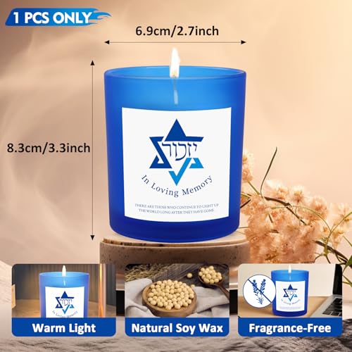 Yahrzeit Candles - Yahrzeit Memorial Candles, Memorial Bereavement Gifts for Loss of Loved One, Jewish Sympathy, Natural Soy Wax Hand Poured 6oz (Blue-UNSCENTED) - color: BLUE-UNSCENTED