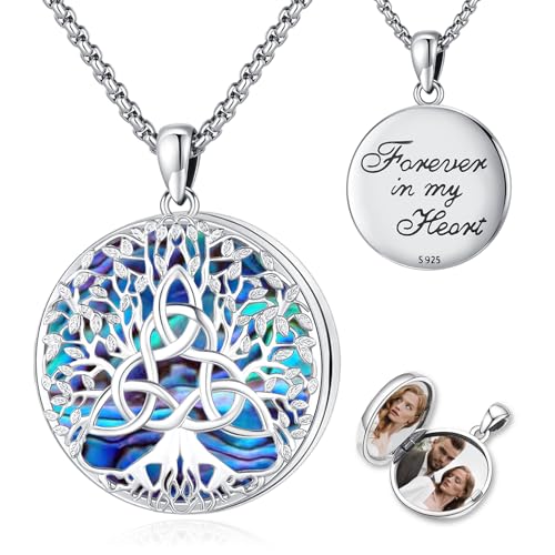 Picture Locket Necklace for Women Men Rose 14K Real Gold 925 Sterling Silver Jewelry Heart Locket Necklace that Holds Pictures Tree of Life Viking Wolf Celtic Knot St Christopher St Michael Pendant - color: I2-9-Celtic Locket-2