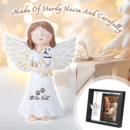 Rotating Wooden Picture Frame with Resin Angel for Loss of Dogs | Holds 4x6 Photo, Black Loss of Dogs Cat Sympathy Gift, Pet Loss Remembrance Bereavement Keepsake, Dog Memorial Gifts - color: Black