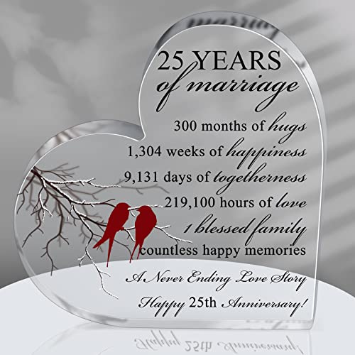 Qunclay 25th Years of Marriage Gift Wedding Anniversary Souvenir Heart Marriage Keepsake Decoration Present for Couple Parent Women Mom Husband Wife He She Friend Grandparents - style: 25th